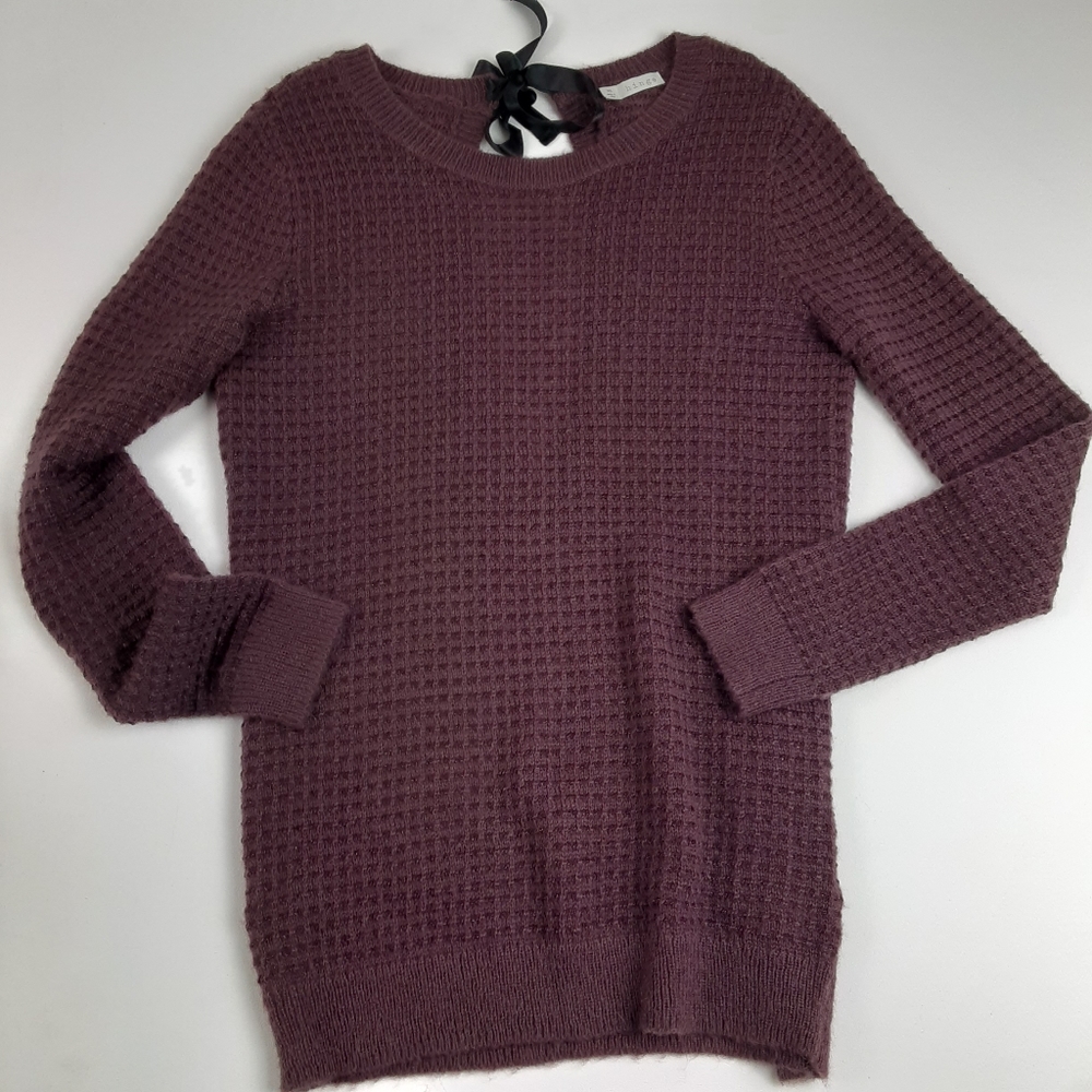 HINGE Burgundy/Metallic Open Back Knit Sweater